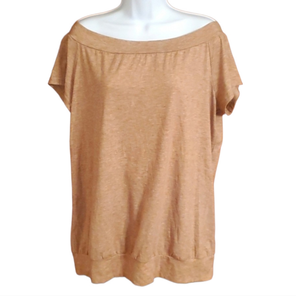 Halife Brown Wide Scoop Neck Cap Sleeve Top